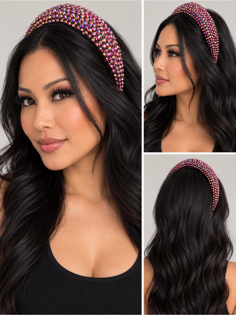 Brown Handmade Rhinestone Sparkly Bling Crystal Chunky Statement Padded Headband